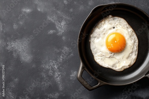 Fried Egg Sizzling in Pan Showing Golden Yolk and Crispy Edges