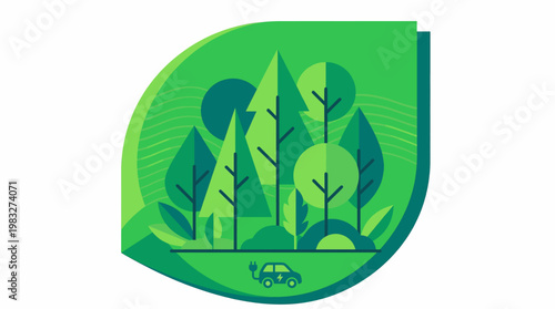 Green Energy Electric Car Charging in a Lush Forest Environment