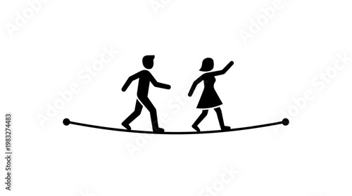 Silhouette Of Man And Woman Walking On A Tightrope