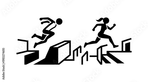 Silhouettes of Athletes Jumping Over Obstacles