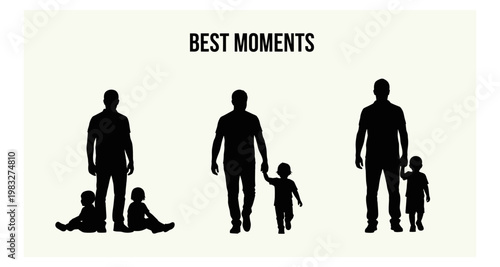 Father and child silhouettes showing growth and bonding through different stages of childhood