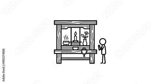 Minimalist Japanese Buddhist Altar with Person Praying