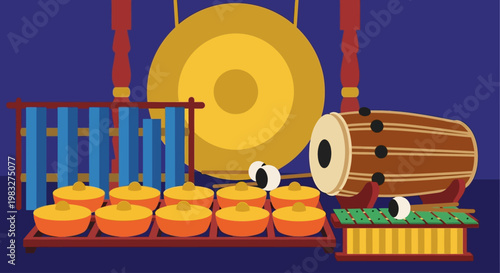 Indonesian gamelan musical instruments ensemble