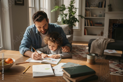 Father helping child with homework