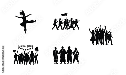 Juneteenth festival group silhouette vector illustration for african american celebration.