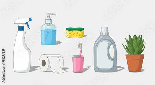 Collection of household cleaning and hygiene items