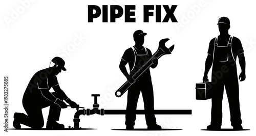 Plumber fixing pipe with tools and toolbox during repair service concept