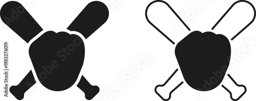 Baseball sport sign. Baseball bat, glove, mitt symbols. Flat style.Vector