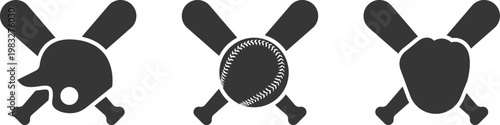 Baseball ball sign. Baseball bat, helmet, glove, mitt symbols. Flat style.Vector