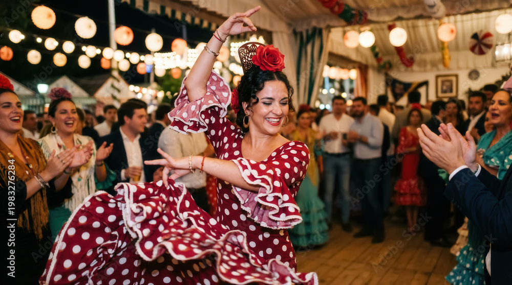 Fototapeta premium Flamenco dancer performing at Seville April Fair festive night