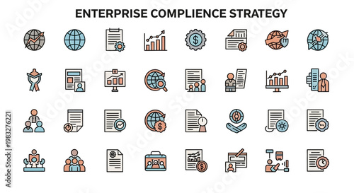 Enterprise Compliance Strategy Icons Set