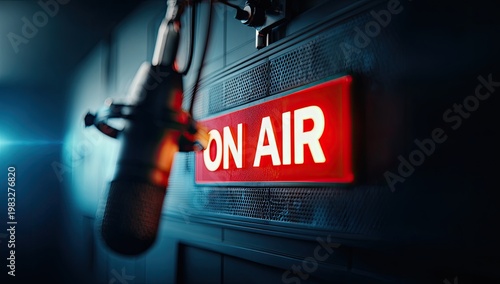 Studio microphone and glowing 