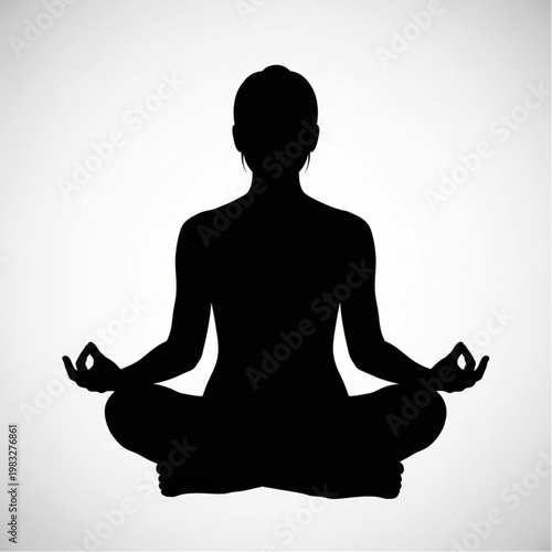 Silhouette of Person Meditating in Lotus Position.