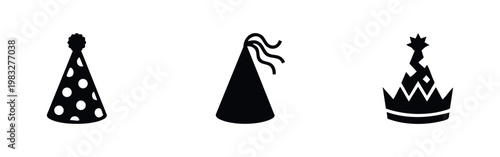 Three party hats on a white background