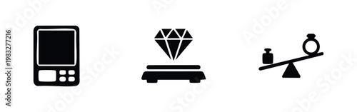 Set of three black icons related to measurement and value