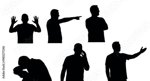 Collection of various black silhouette men in different poses