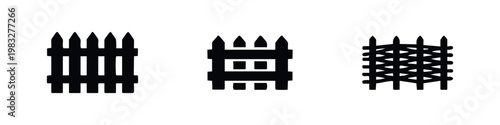 Set of three black icons representing different types of fences