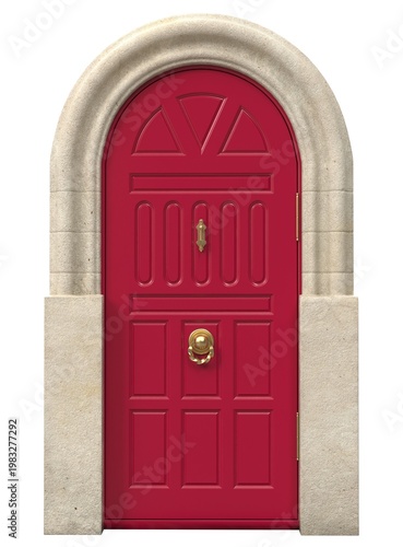 Classic arched front door with decorative panels and vintage architecture