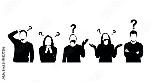 Confused people with question marks