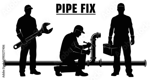 Plumbers repairing a pipeline with tools during a work project