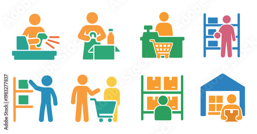 Retail staff assisting customers in warehouse store