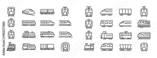Train and rail vehicle icons in grid layout