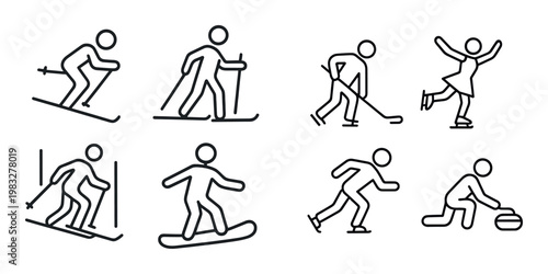 Stick figure winter sports icons in activity grid
