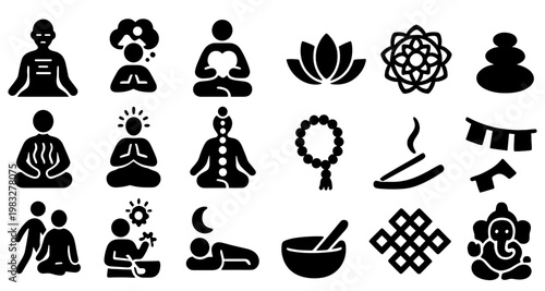 Yoga pose icons demonstrating stretching and balance