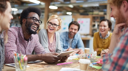 Wallpaper Mural Friends share ideas and enjoy time together during a creative meeting in a bright workspace in the afternoon Torontodigital.ca