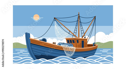 Fishing Boat on the Water Surface.