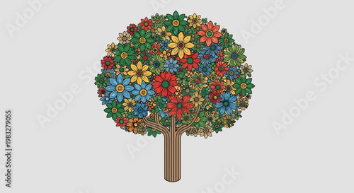 Colorful tree with many flowers.