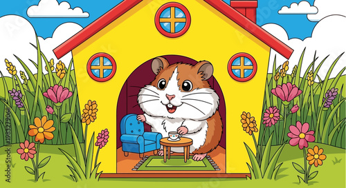 Cute Hamster Sitting in House.