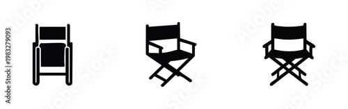 Three black silhouette director chairs on a white background