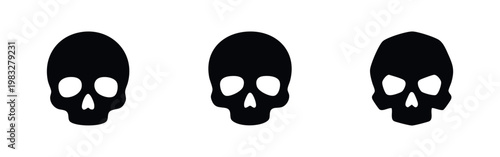 Three black silhouette icons of lens caps on a white background