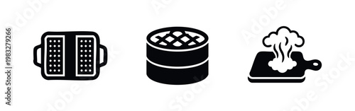 Steamer Basket, Dim Sum Basket, and Steaming Food Icons