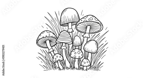 A group of wild mushrooms growing.