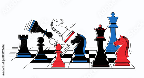 Chess pieces on a board game.