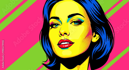 Woman with blue hair and makeup.