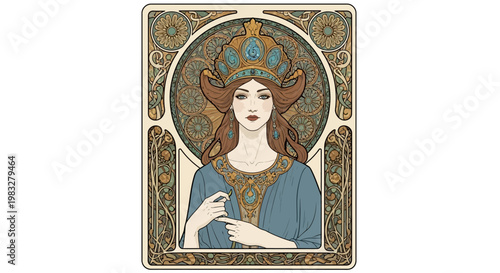 Woman wearing blue dress crown.