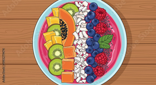 Colorful fruit salad with berries.