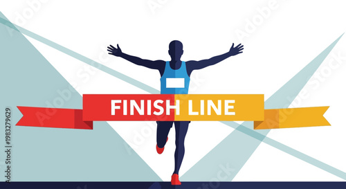 Man Crossing Finish Line First Place.
