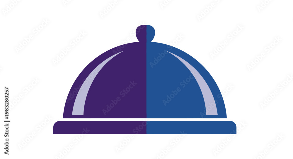 Fototapeta premium Elegant food service cloche icon with a split purple and blue design, representing fine dining and culinary presentation