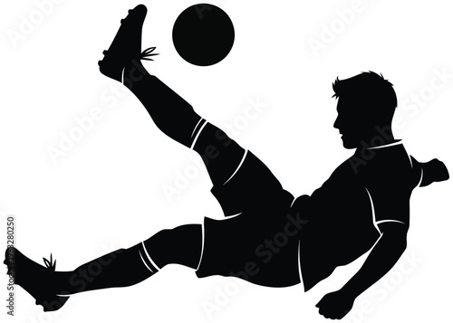 Black silhouette of a soccer player performing a bicycle kick