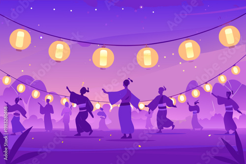 Bon odori festival dance with people wearing yukat