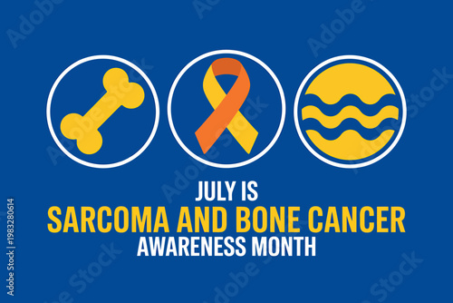 July is Sarcoma and Bone Cancer Awareness Month symbols and ribbon