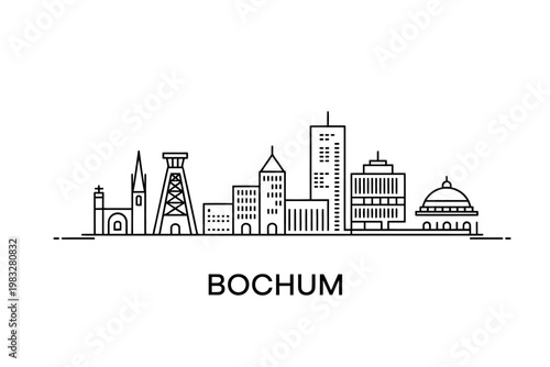 Bochum city skyline illustration with various buildings and towers in one line