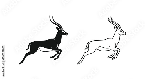 Antelope Animal Art: Graceful Deer Sketches Vector
