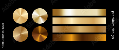 Elegant golden gradient backgrounds and circular metal elements. Gold foil palette. Soft metallic light. Premium luxury design for branding, packaging, beauty, fashion