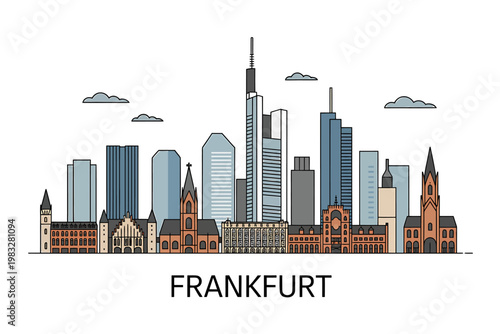 Frankfurt city skyline with modern and historic buildings and clouds  urban landscape