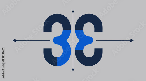 Abstract Symmetrical Number Three Graphic with Directional Arrows